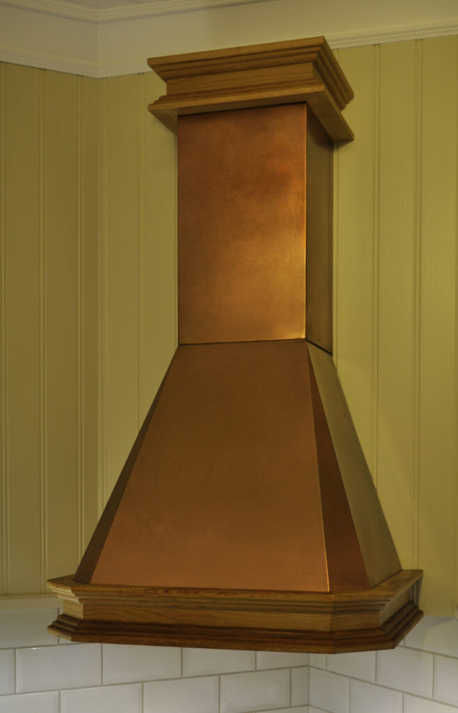 Copper-clad kitchen hood.