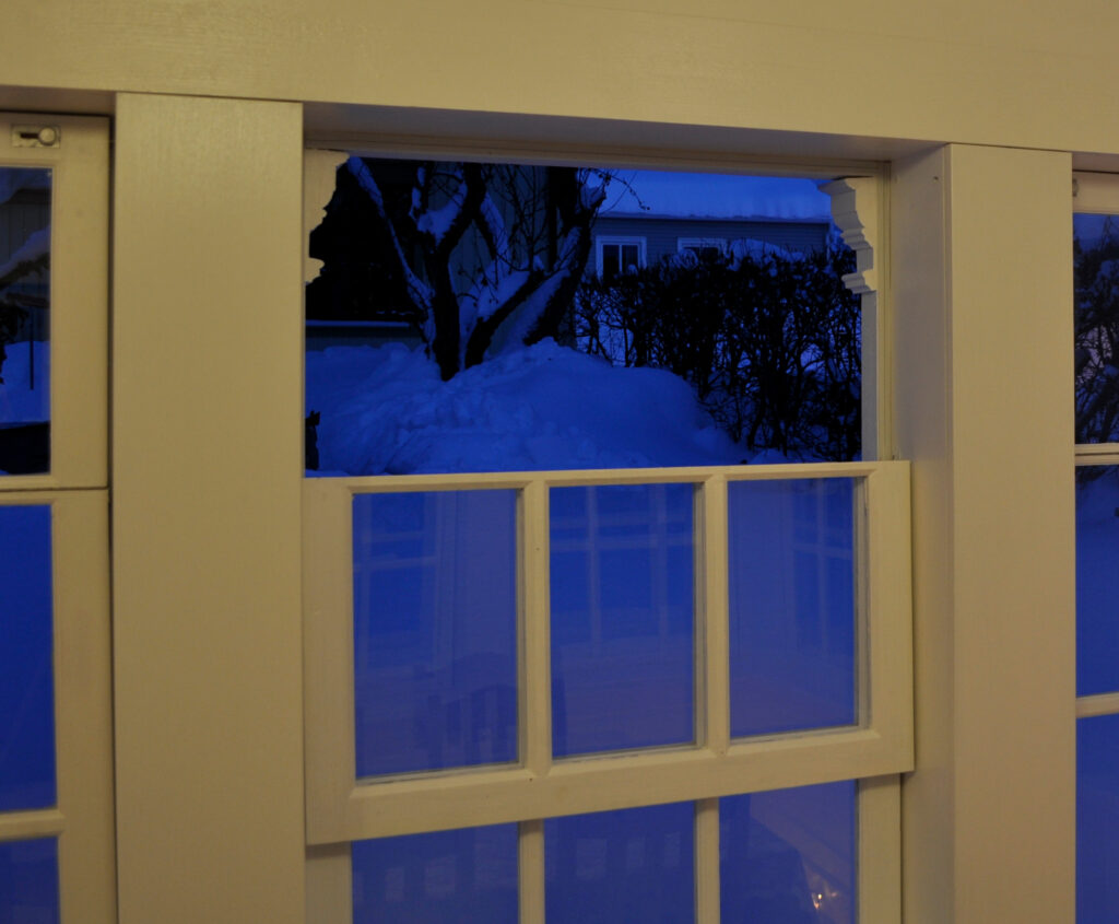 Garden temple window, fully open, ventilation position.